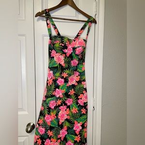 Tropical Floral Neon Midi Sun Dress